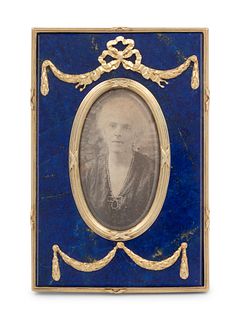 A Russian Silver-Gilt and Lapis Lazuli Mounted Picture Frame