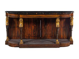 A Regency Style Grain-Painted and Parcel Gilt Faux Marble-Top Console Table