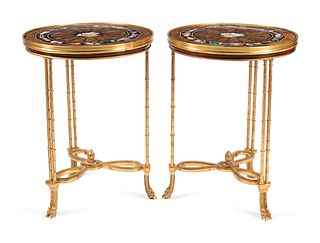 A Pair of Gilt Bronze and Pietra Dura Tables in the Manner of Adam Weisweiler