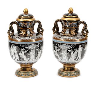 A Pair of Minton Style Porcelain Vases and Covers