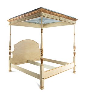 An Adam Style Painted and Parcel Gilt King-Size Tester Bed