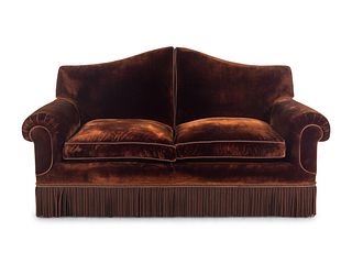 A Custom Two-Seat Sofa with Silk Velvet Upholstery 