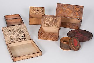 Pyrography Items with Poinsettia Decoration, Plus 