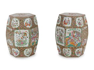 A Pair of Chinese Export Famille Rose Porcelain Garden Stools
