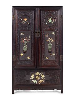 A Chinese Export Hardstone Inlaid Cabinet