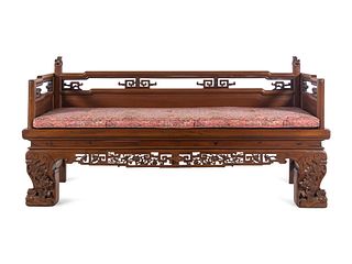 A Chinese Carved Cypress Daybed
