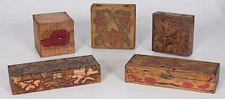 Pyrography Boxes with Fruit and Floral Motifs 