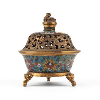Imperial Ming Chinese Cloisonne Tripod Censer Marked