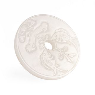 20th c. Chinese White Jade Bi Carving
