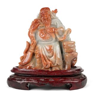 Modern Chinese Carved Jade Figure General w/ Stand