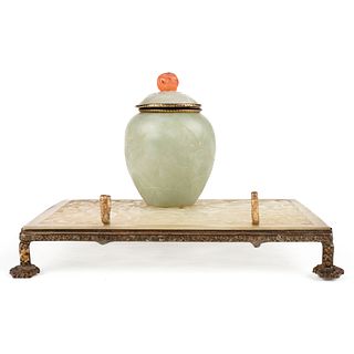 Early Chinese Carved Jade Inkwell Stand