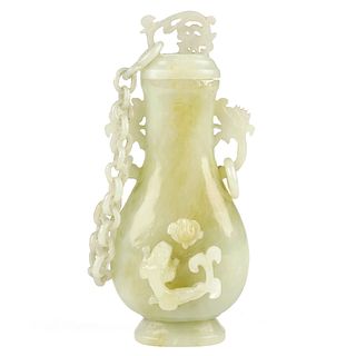 Modern Chinese Carved Jade Vase with Chain