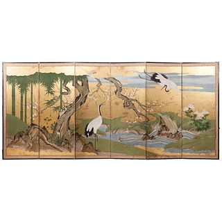 Japanese Edo Period Six Panel Floor Screen