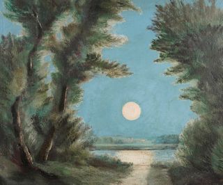 Clement Haupers Moon Landscape Oil on Board