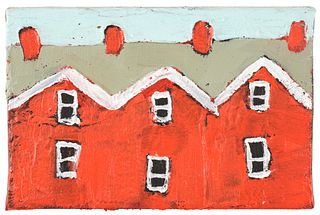 Jennifer Harrison "Bright Red Row Houses" Oil on Canvas 2002