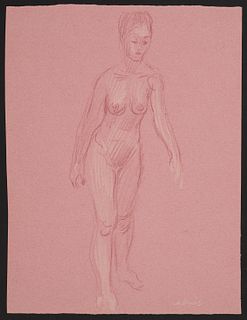 Paul Cadmus Female Nude & David & Goliath Crayon on Pink Paper