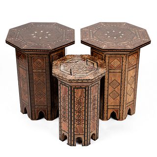Grp: 3 20th c. Syrian Mother of Pearl Inlaid Side Tables