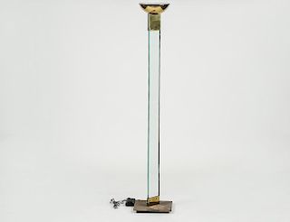 MODERN GLASS, BRASS AND METAL FLOOR LAMP