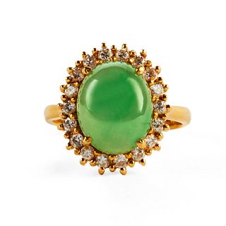 18K Gold Jade & Diamond Ring