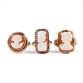 Grp: 3 Carved Cameo & Gold Rings