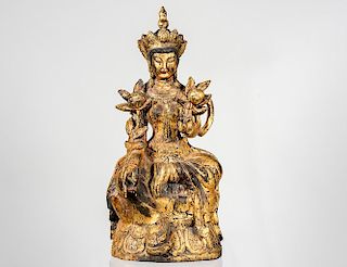 CARVED AND GILTWOOD FIGURE OF BODHISATTVA