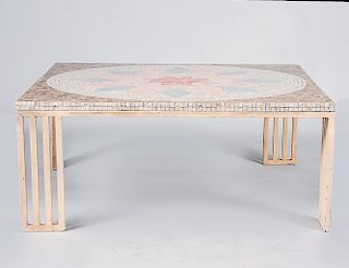 MID-CENTURY PAINTED METAL AND FAUX MOSAIC LOW TABLE
