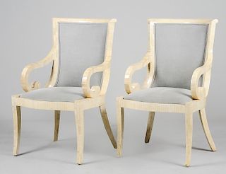 SET OF FOUR BONE TILED NEO-CLASSICAL STYLE ARM CHAIRS
