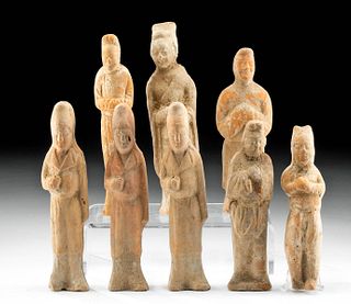 Lot of 8 Chinese Han Dynasty Pottery Attendant Figures