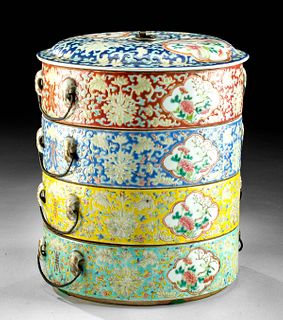 19th C. Chinese Qing Polychrome 4 Tiered Tingkat Vessel