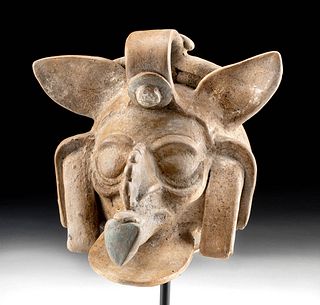 Rare Aztec Polychrome Bell of Quetzalcoatl Head w/ TL