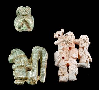 Colima & Guerrero Carved Greenstone & Shell Figures (3)