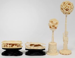 GROUP OF FOUR IVORY CARVINGS