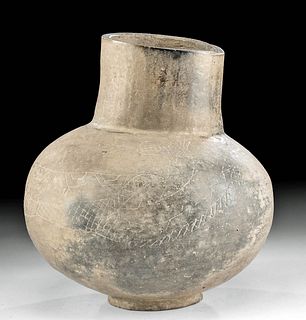 Rare Mississippian Pottery Jar - Incised Double Serpent