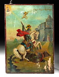 19th C. Greek Painting - St. George and the Dragon