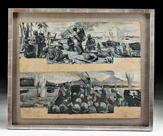 Framed Pair - William Draper WWII Battlefield Paintings
