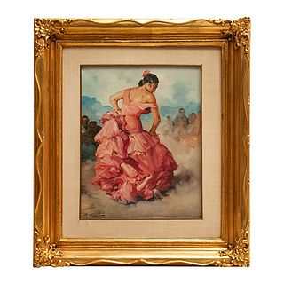 FRANCISCO RODRÍGUEZ CLEMENT. Bailadora de flamenco. Firmado. Óleo sobre tela. Enmarcado. 45 x 35 cm