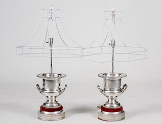 PAIR OF SILVER PLATED WINE COOLERS