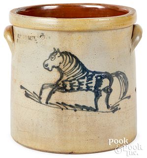 NY stoneware crock, C.W. Braun Buffalo horse