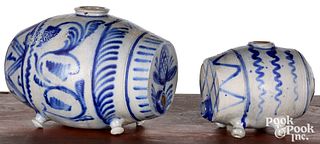 Two German stoneware kegs, 19th c., with cobalt