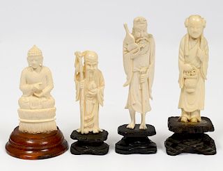GROUP OF FOUR CARVED IVORY FIGURES