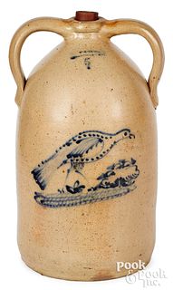 NY stoneware jug  W-A-Lewis turkey
