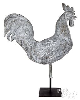 Full bodied zinc rooster weathervane, late 19th c.