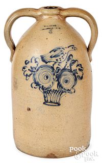 NY stoneware two-handled jug, W-A-Lewis bird