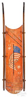 Painted sled, decorated with the American flag