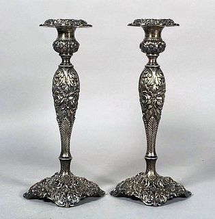 Pair Stieff Sterling Silver Repousse Candlesticks