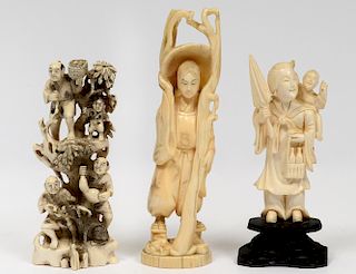 GROUP OF THREE IVORY CARVINGS