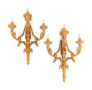 A Pair of Louis XV Style Gilt Bronze Three-Light Sconces