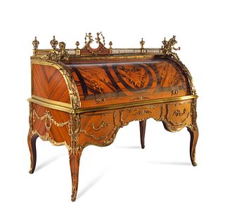 A Louis XV Style Gilt Metal Mounted Marquetry Bureau a Cylindre