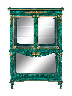 A Louis XVI Style Malachite Veneered Vitrine Cabinet