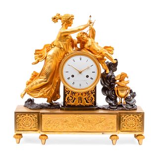 An Empire Gilt and Patinated Bronze Figural Mantel Clock